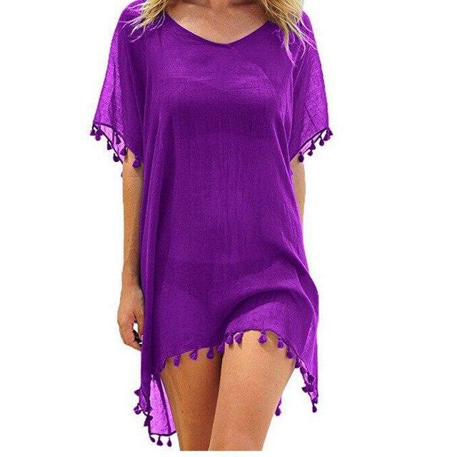 Women Beachwear Swimwear Tassel Bikini Cover Up Summer Kaftan Sarong Beach Dress