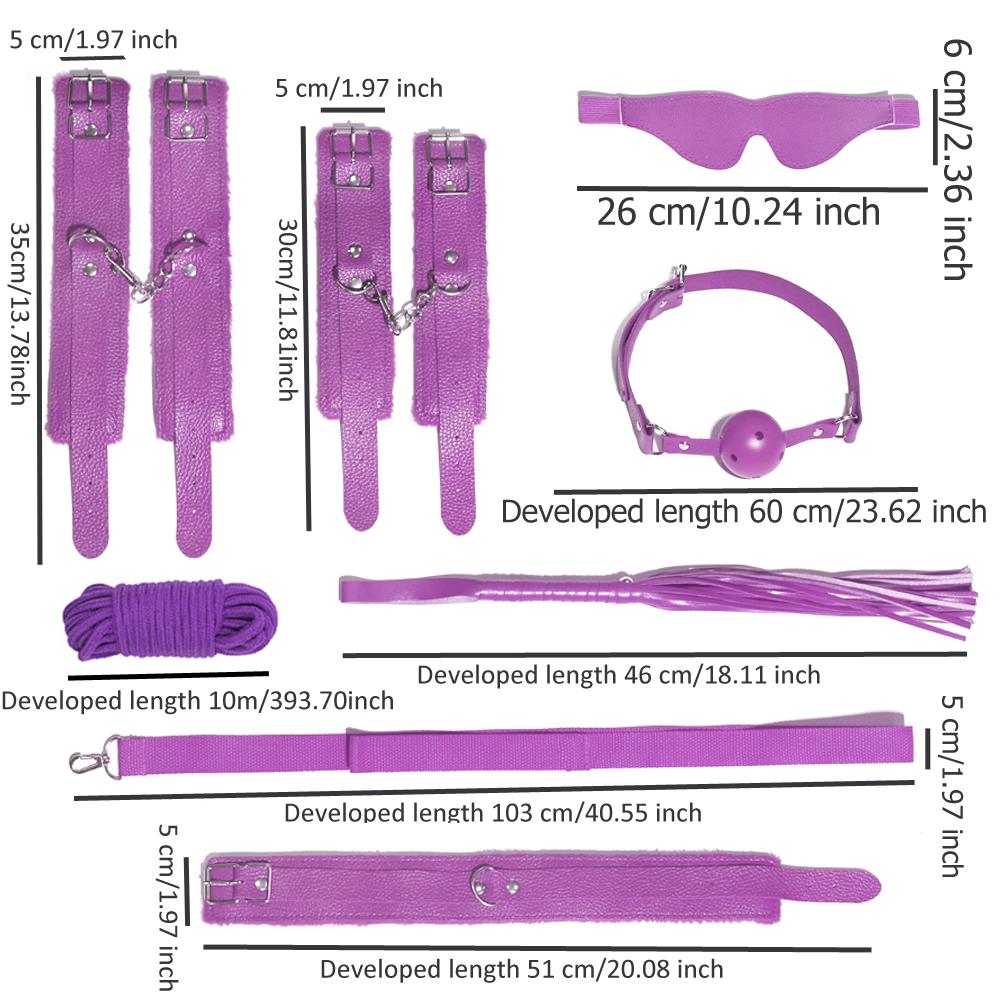 Набор секс-игрушек SM, набор секс-игрушек для пар из 7 предметов, ошейник и поводок, наручники, манжеты на лодыжке, кнут, шарик для рта, маска для глаз, опора из 10-метровой веревки, товары для взрослых
