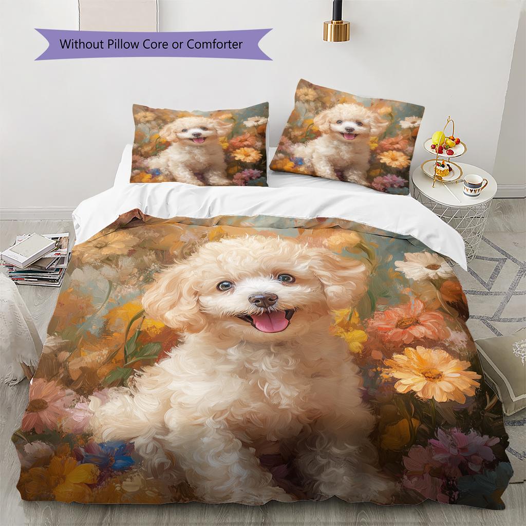 Beautiful Poodle Pattern Bedding Home Decoration Birthday Gift (1 * duvet cover + 2 * pillowcase, without core)