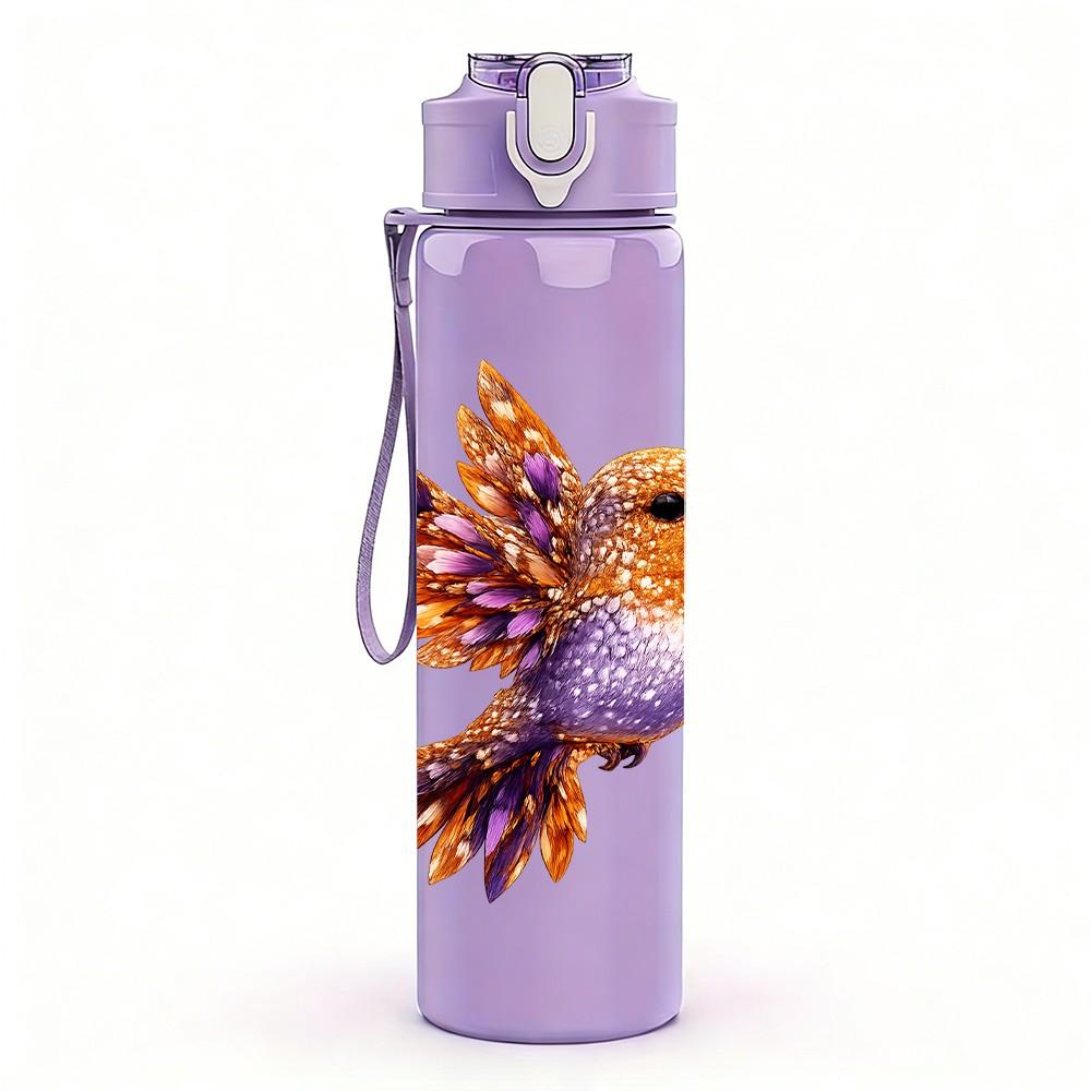 1PC Colorful Hummingbird Illustration 750ml Color Plastic Sports Water Bottle Leakproof Flip Straw Lid Suitable for Sports Office Home Use