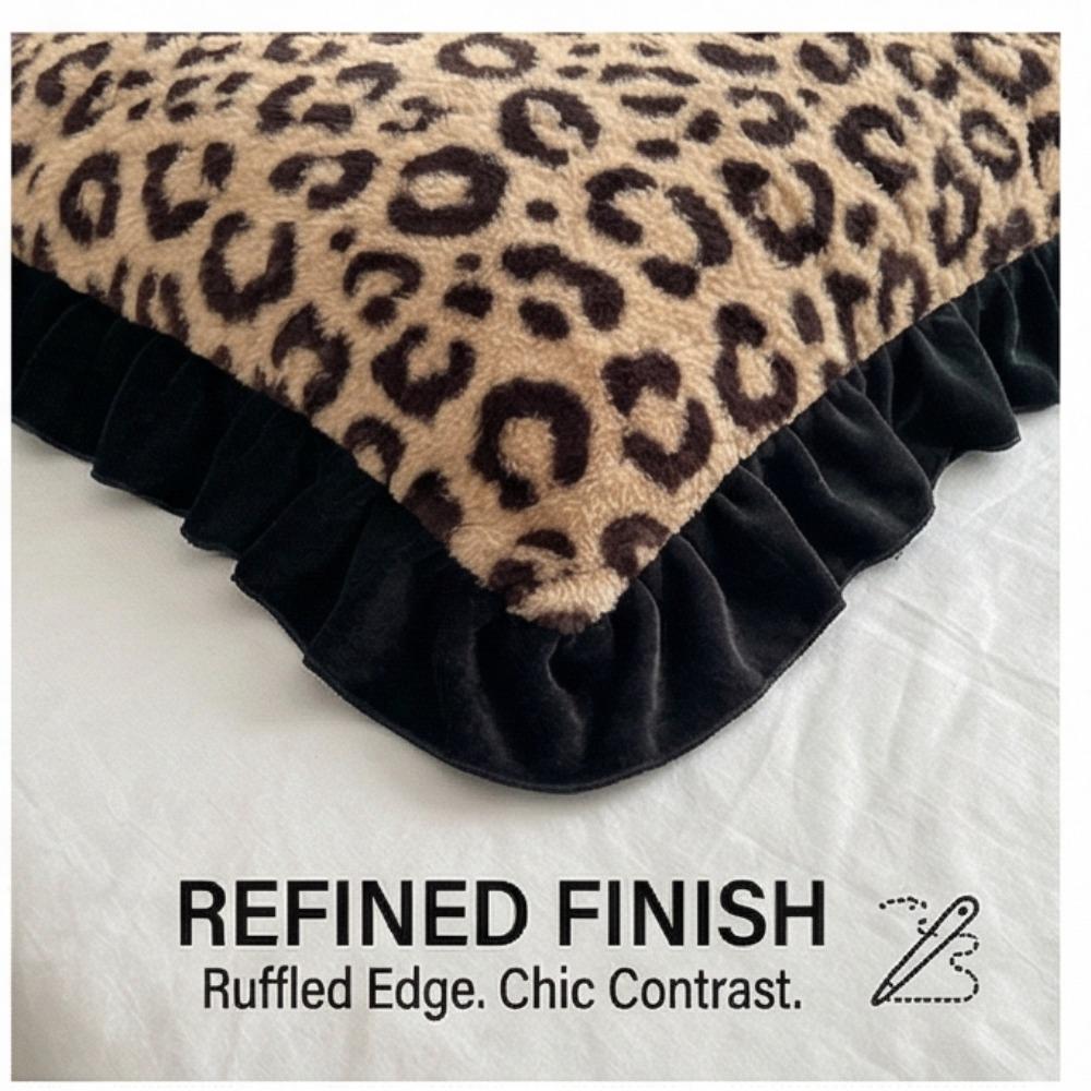 Зимний роскошный комплект постельного белья из четырех предметов с леопардовым принтом и кроличьим мехом - Пододеяльник с дополнительным наполнителем и утолщением для повышенного тепла и комфорта.