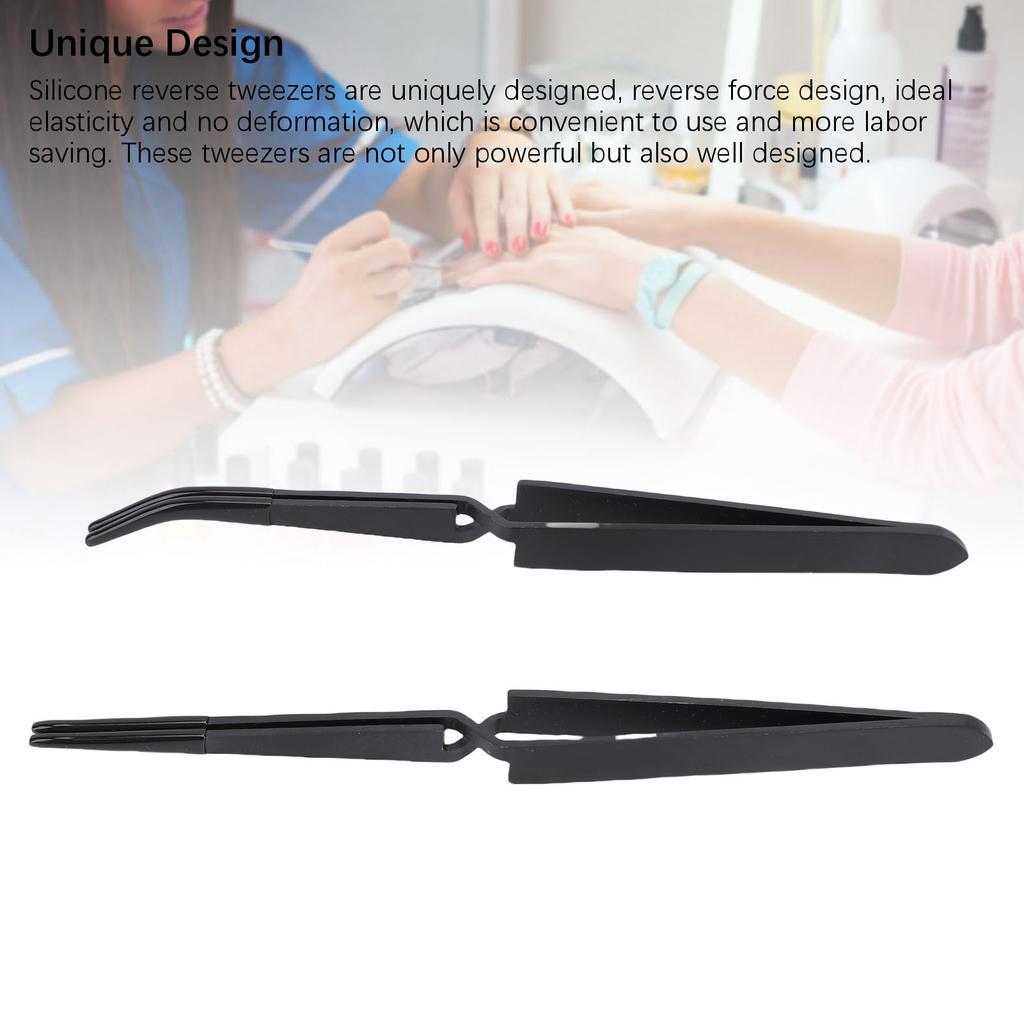 2 шт. Обратные пинцеты Черная нержавеющая сталь Силиконовые пинцеты для рукоделия для профессиональных мастеров маникюра и личного домашнего использования