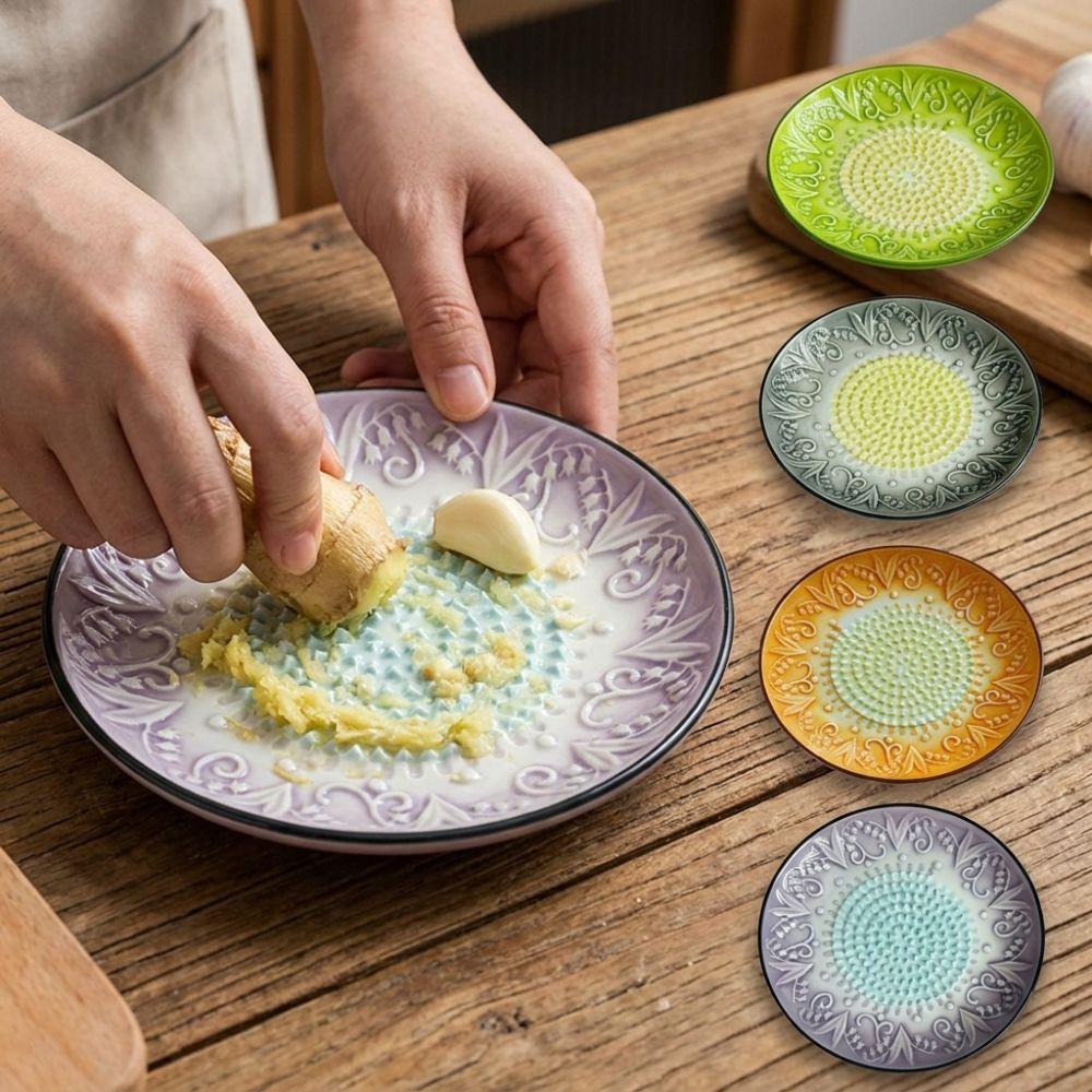 Raised Teeth Ceramic Grater Plate Colorful Embossed Manual Garlic Masher Household Use