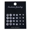 Six Claw Crystal Zirconia Earrings with White Diamonds Fashion 12 Pairs Combination Card Mounted Earrings