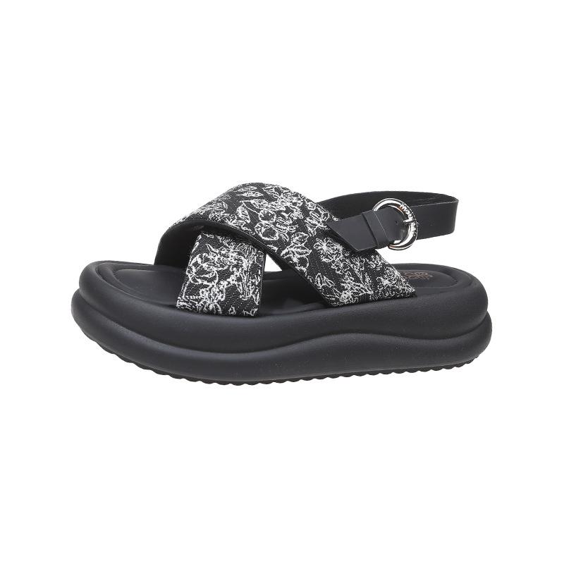 Roman Sandals Women's Summer New Cross-toe Flat Bottom One-word Buckle Soft Sole Casual Vacation Beach Sandals