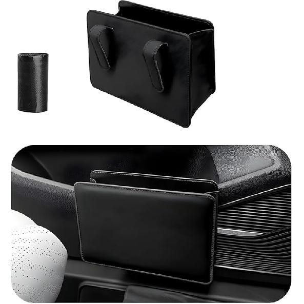 Car Trash Can, Foldable Waterproof Leather Car Garbage Organizer Holder, Automotive Mini Dustbin Container With One Roll Trash Bag, Universal
