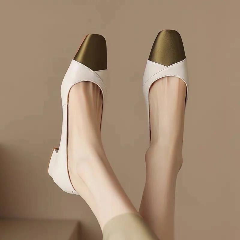 Shoes Female 2024 New Slip On Women's Flats Spring Autumn Square Toe Mixed Colors Outdoor Casual Low-heeled Shallow Shoes