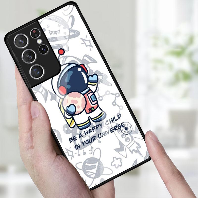 Стеклянный чехол для телефона для Samsung Galaxy S22 S21 S20 Ultra FE S9 S10 S8 Plus Note 20 10 Lite 9 8, чехол, милый в космосе, астронавт