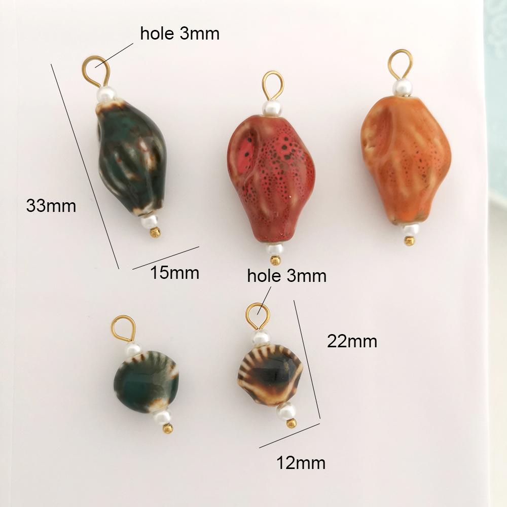 1pc Ceramics Pendant Conch Charm Fish Shell Sea Star Dolphin Stainless Steel PVD Gold for Necklace Bracelet