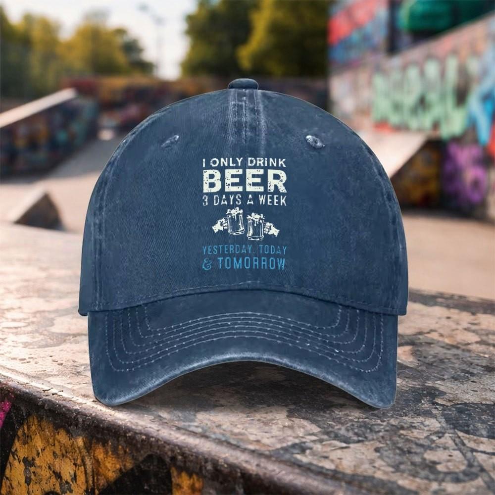 Beer Drinking Quote Washed Baseball Cap Funny Graphic Outdoor Adjustable Cotton Hat for Unisex