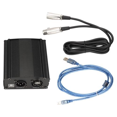 Buerjia 1-Channel 48V Phantom Power Supply with XLR 3-Pin Microphone Cable for Music Recording Equipment