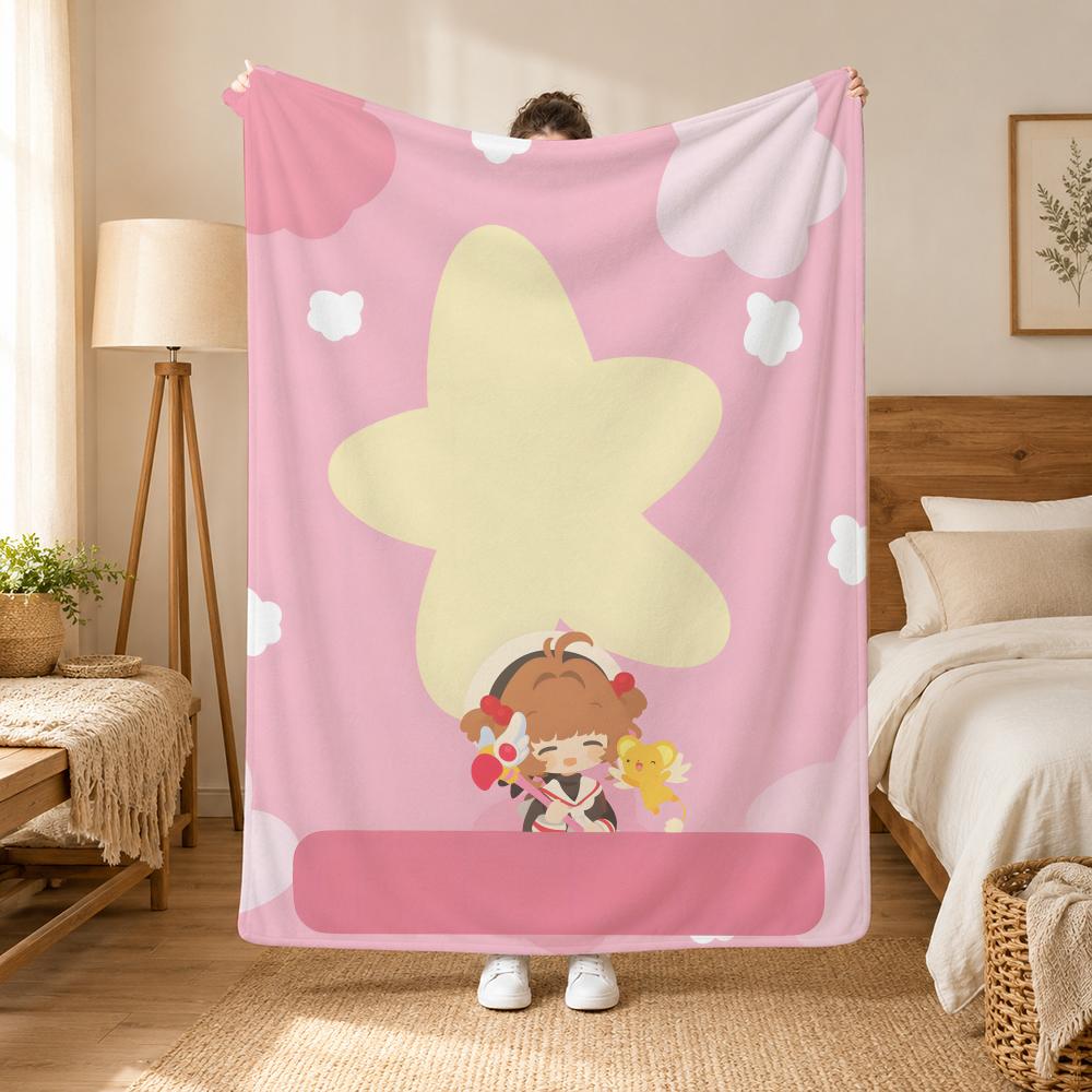 Плед с изображением Аниме Cardcaptor Sakura, 240 г/м², Фланелевое одеяло, Подходит для диванов, кроватей, офисов, Изысканный подарочный плед