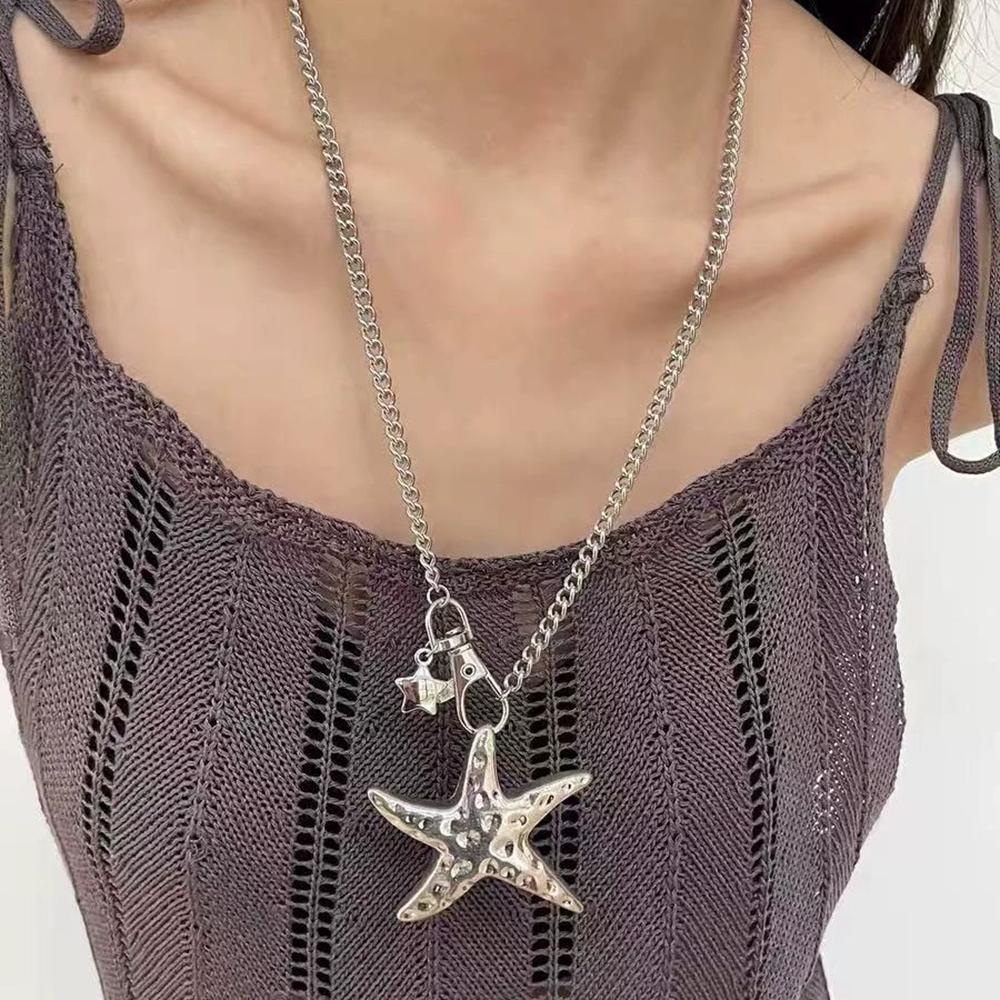 Fashionable Retro 5-Pointed Star Pendant Necklace Exaggerated Personality Starfish Punk Trend Necklaces Men Women Jewelry Access