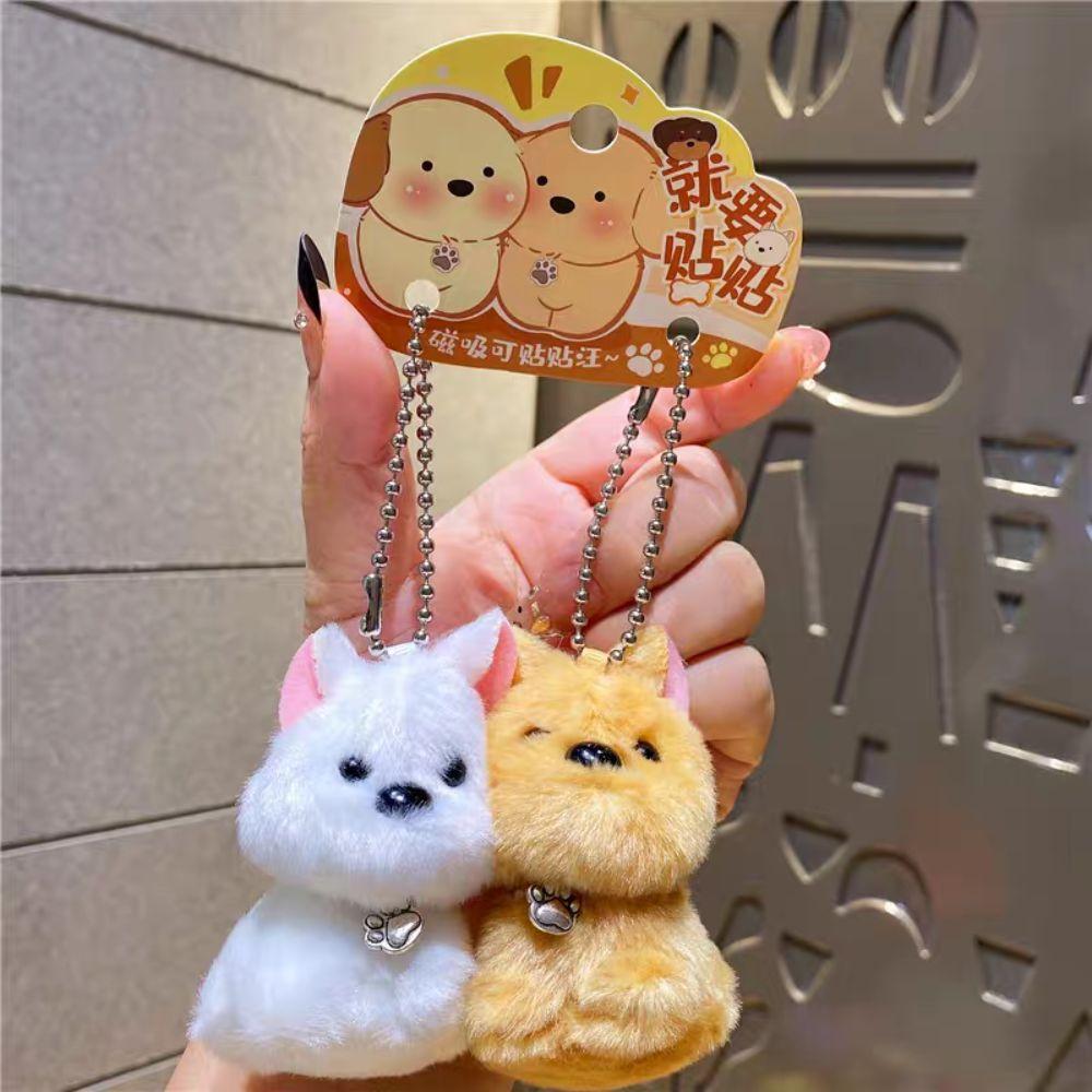 2Pcs Bag Hanging Plush Doll Keychain Cute Magnetic Dog Keychain Key Decor