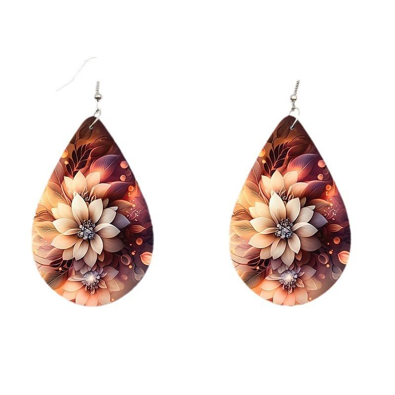 1 пара, синие, оранжевые и розовые кожаные серьги с тиснением в виде цветка, элегантные серьги-подвески для женщин, легкие серьги, ювелирные изделия