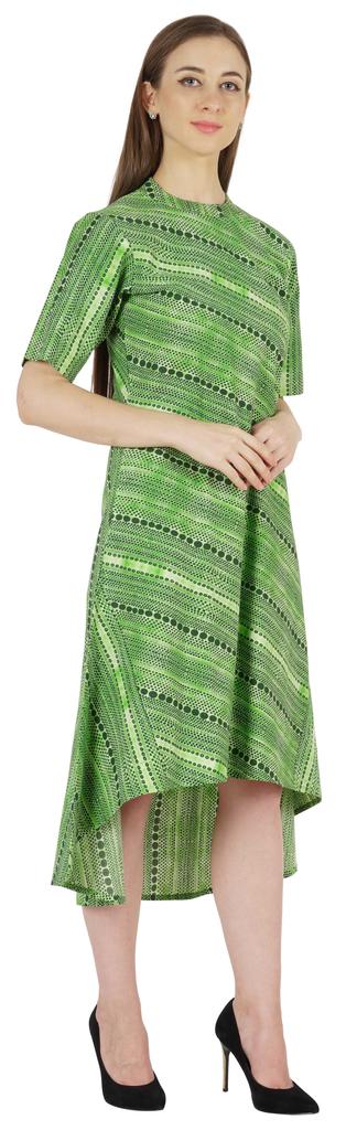 Phagun Printed Cotton Dress W Pockets Mandarin Collar Asymmetrical Knee Length Dress For