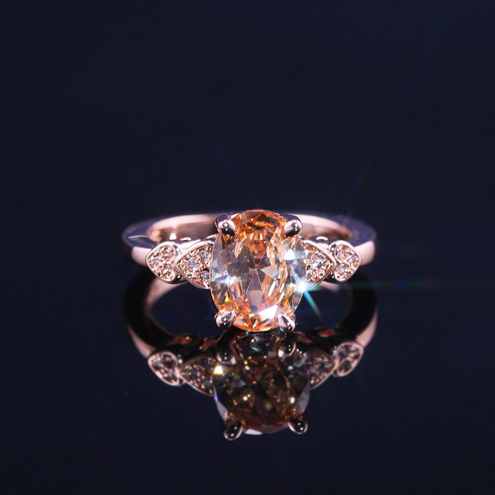 Romantic Rose Gold Tone Oval Cubic Zirconia Rings for Women Heart Party Sweet Charm Fashion Jewelry Accessories
