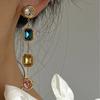 Retro Multi-color Crystal Long Geometric Drop Earrings for Women Fashionable Elegant Jewelry Gifts