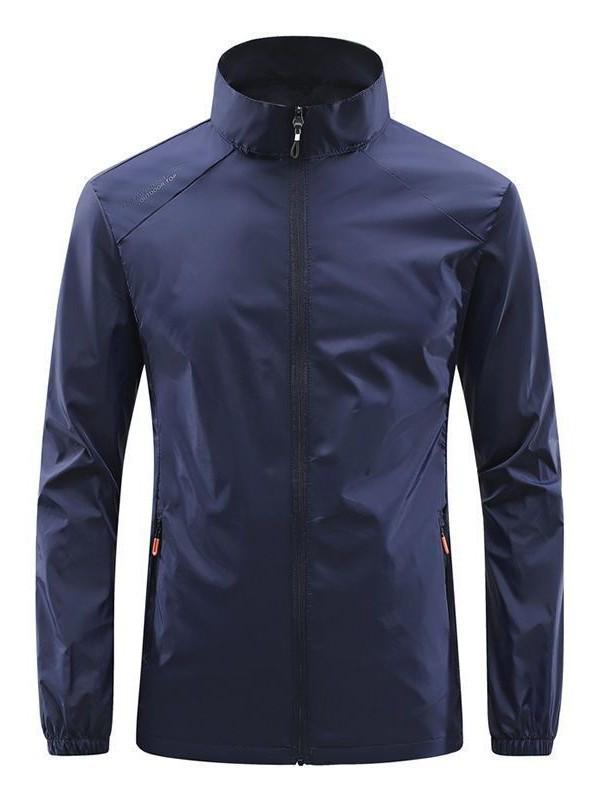 Мужская дышащая куртка из ледяного шелка с воротником-стойкой для защиты от солнца - Летняя тонкая водонепроницаемая ветровка для повседневной носки и рыбалки.