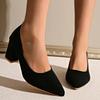 Модные Rimocy Сексуальные Черные Туфли-лодочки с Острым Носком на Высоком Толстом Каблуке Женские 2025 Весна Замшевая Кожа Большой Размер Туфли Высокого Качества Женские Офисные Каблуки