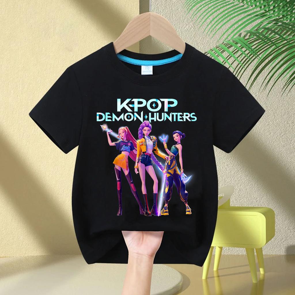 Kpop Охотники на демонов Детская одежда Футболка с коротким рукавом Милая футболка Kpop Охотники на демонов Футболка Харадзюку для мальчиков девочек