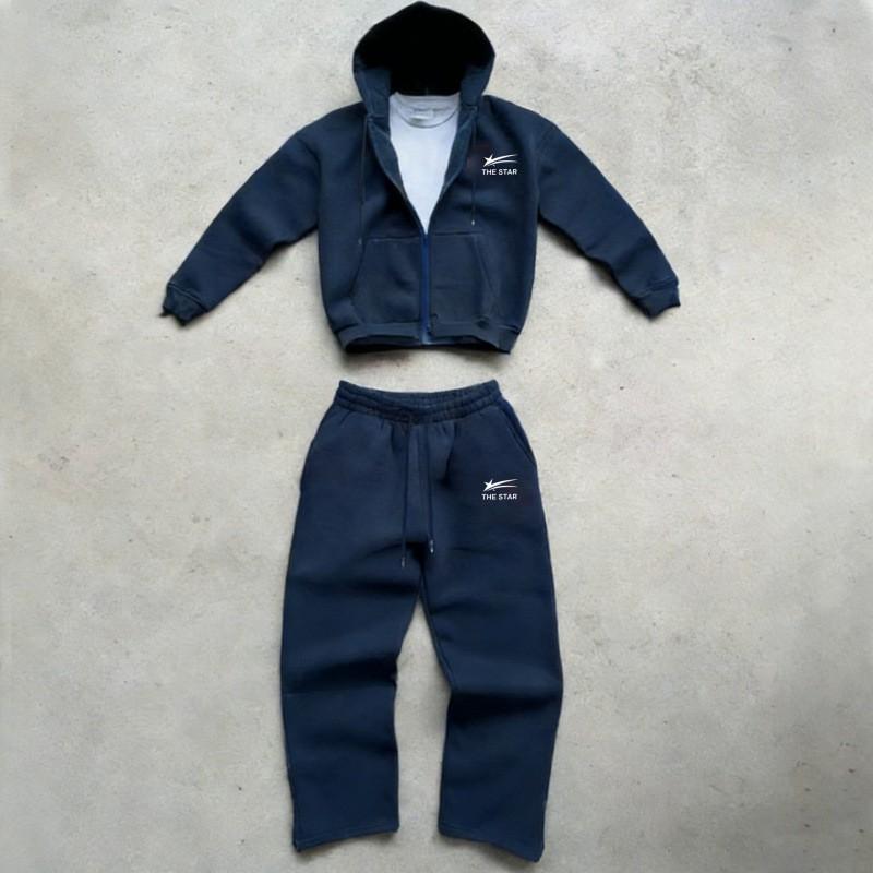 2026 Unisex Fashion Casual Tracksuit Fleece Hooded Pullover Printed Wide Leg Pants Set