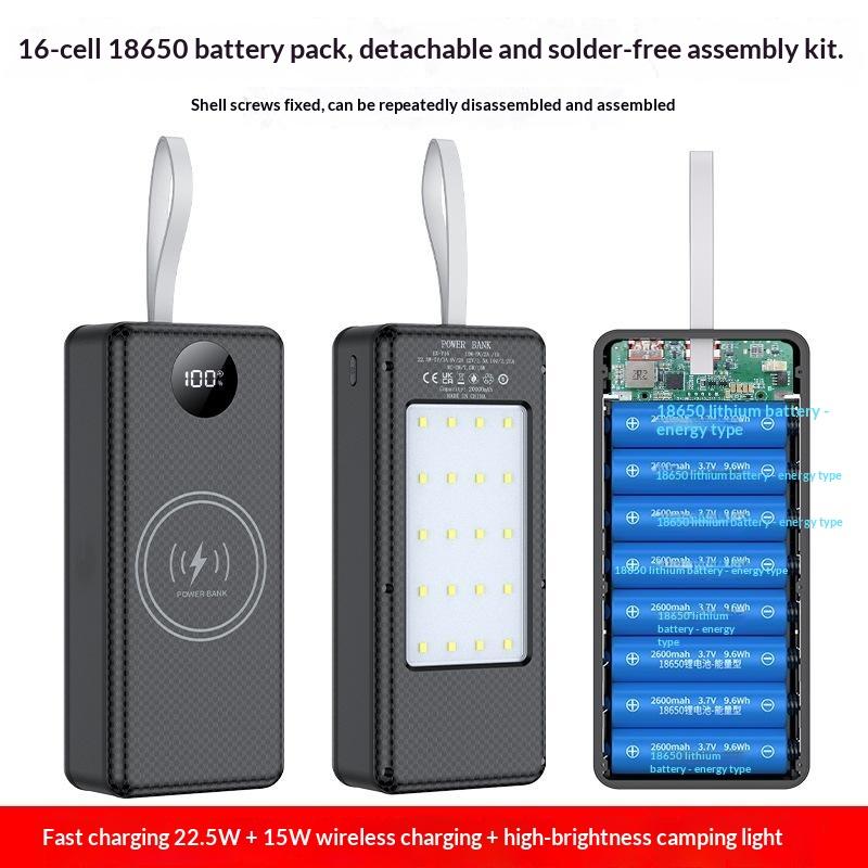 P12 12pcs 18650 Battery Power Bank Case Shell Diy Dual Usb Type C 10W 22.5W 15W Wireless Charging Battery Not Included For Phone