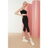 Black Slit Detailed Fitted High Waist Ribbed Stretch Midi Knitted Skirt Twoss22et0250