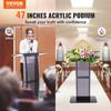 Acrylic Podium, 47" Tall, Acrylic Podium Stand with Wide Reading Surface & Storage Shelf, Floor-standing Clear Pulpits Acrylic for Church Office