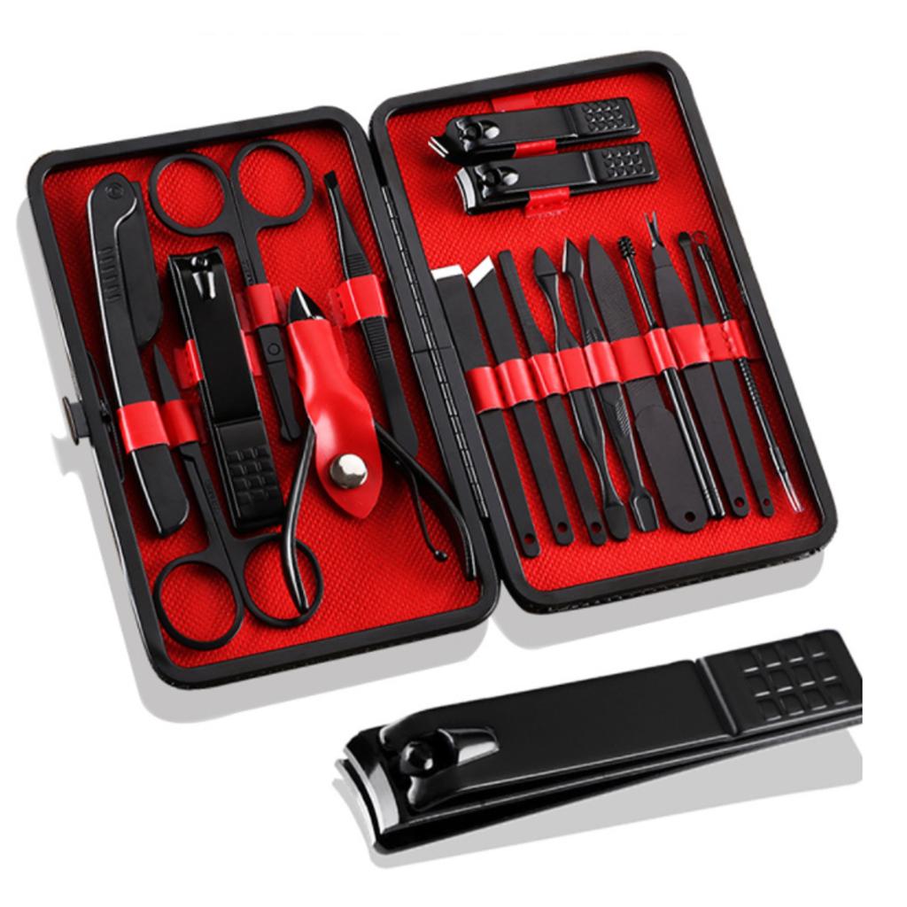 18PCS Nail Clippers Set Black Stainless Steel Portable High Strength Household Nail Clippers