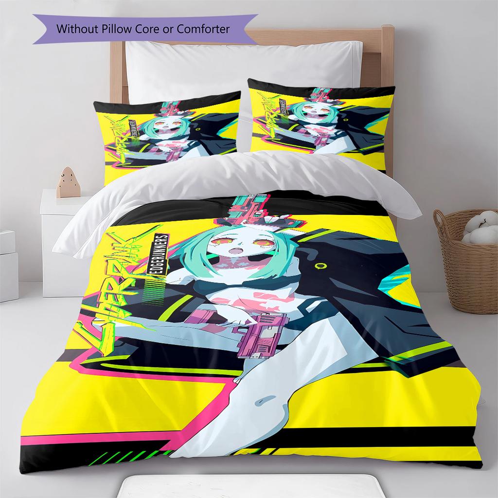 Постельное белье с рисунком Cyberpunk Edgerunner, Комплект с одеялом, Пододеяльник, Наволочка, Домашний подарок на день рождения (1 пододеяльник + 2 наволочки, без наполнителя)