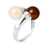 PERLINEA - Ring Genuine Round Freshwater Cultured Pearls 8-9 Mm Natural Pink &; Chocolate - 925 Silver - Women's Jewelry