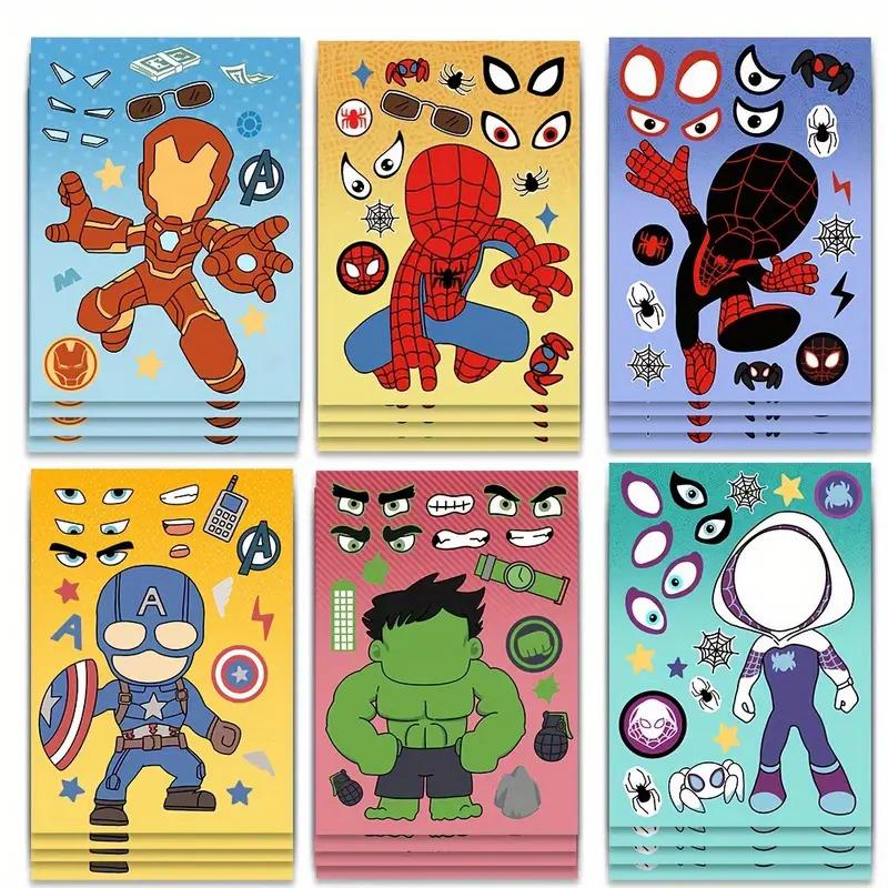 8-Sheet Marvel Face Puzzle Stickers for Scrapbooking - Self-Adhesive & Waterproof