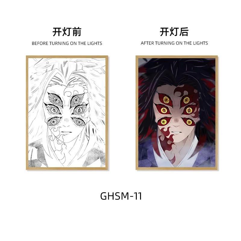 Anime Demon Slayer Night Light Painting Kokushibo LED Light Box Desktop Decor Cartoon Painting Light Photo Frame Figure Ornament