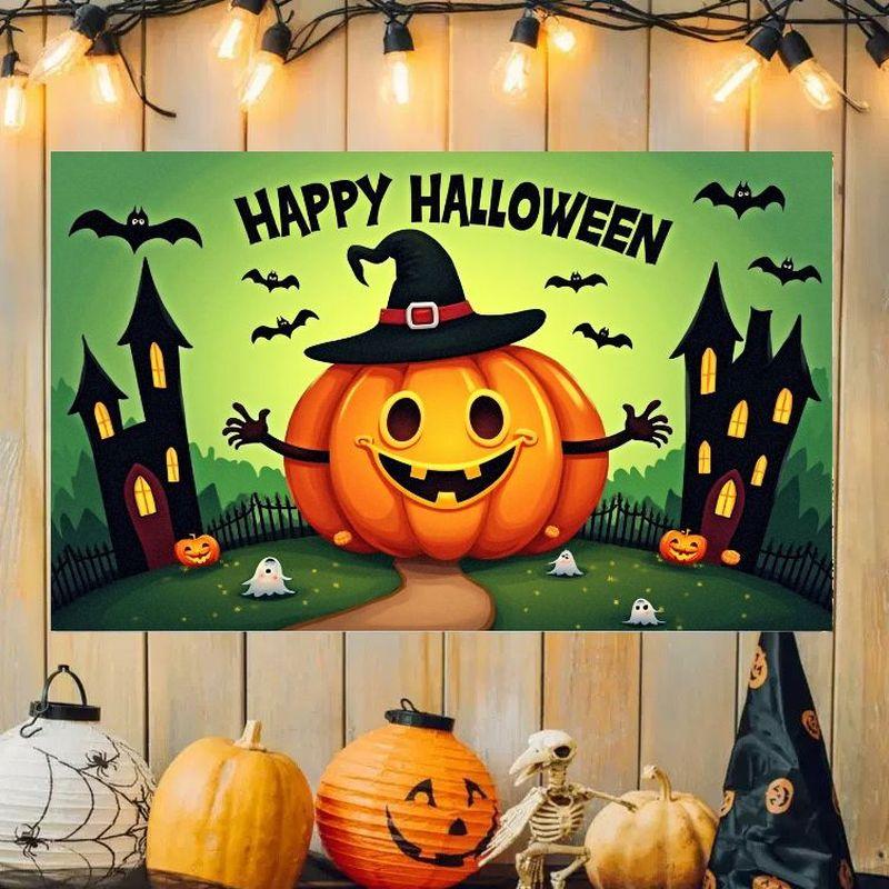 Halloween Banner Happy Halloween Tapestry Pumpkin Skeleton Castle Ghost Print Home Party Wall Hanging Decor Flag