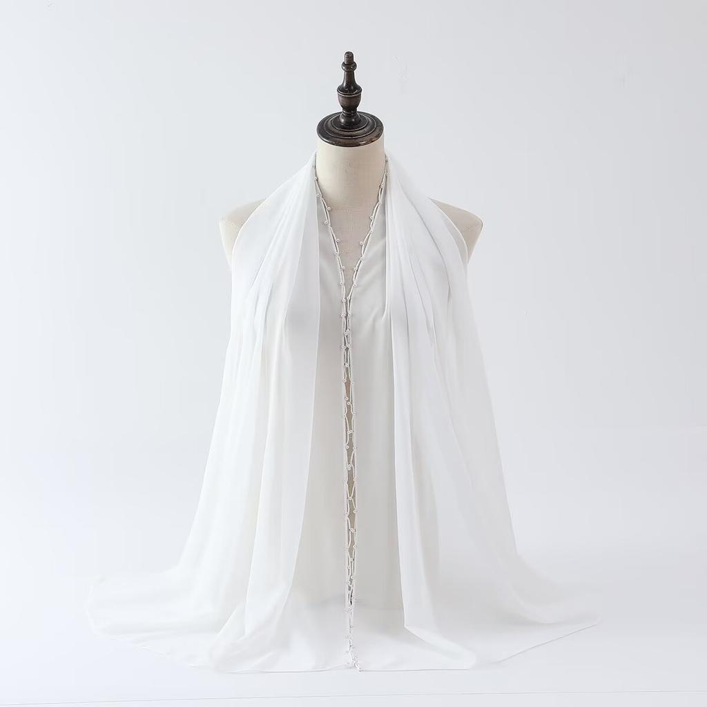 New pearl rope edge chiffon scarf women's shawl multi-functional shawl light and breathable headscarf veil