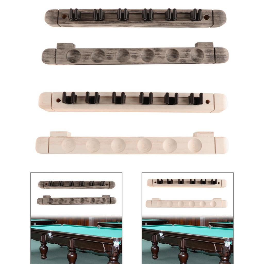 6 Cue Holder for Pool Sticks Wall Mounted Billiard Rack Wooden Storage Solution
