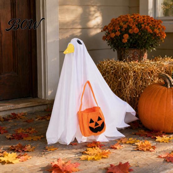 Halloween Party Decor Goose Outfit, Ghost Porch Clothes with Pumpkin Bag for 23" High-quality Prop Statue, Accessory Outdoor Patio Lawn Yard