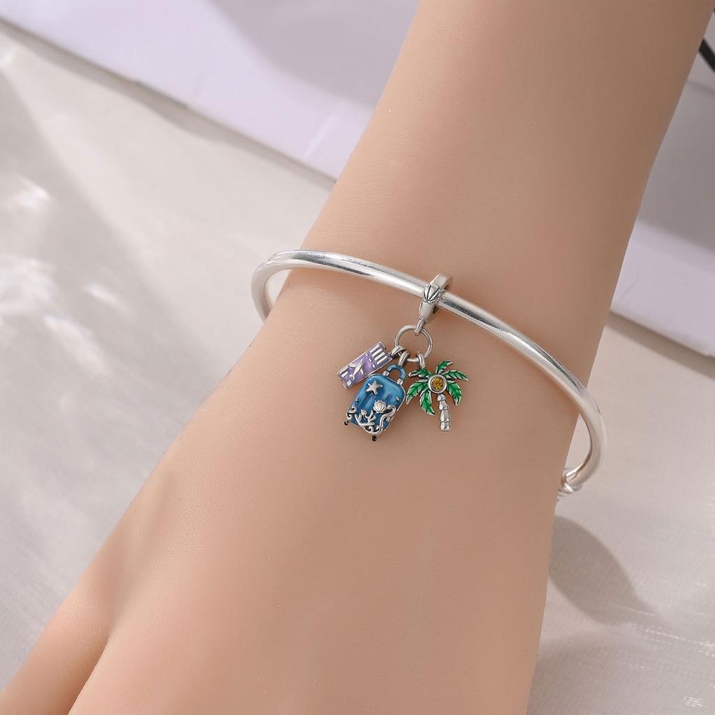 S925 Silver Summer Travel Cocktail Charm Pendant Handmade DIY Beaded Jewelry Accessories
