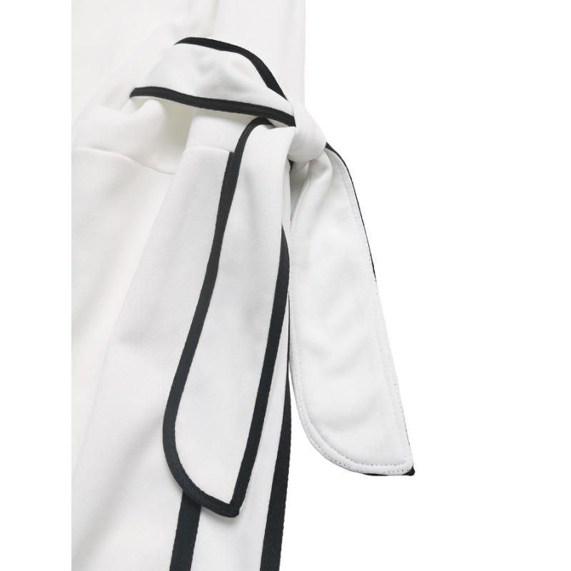 Autumn New Contrast Color  Bow Round Neck Long-sleeved Pullover Sweatshirt for Women