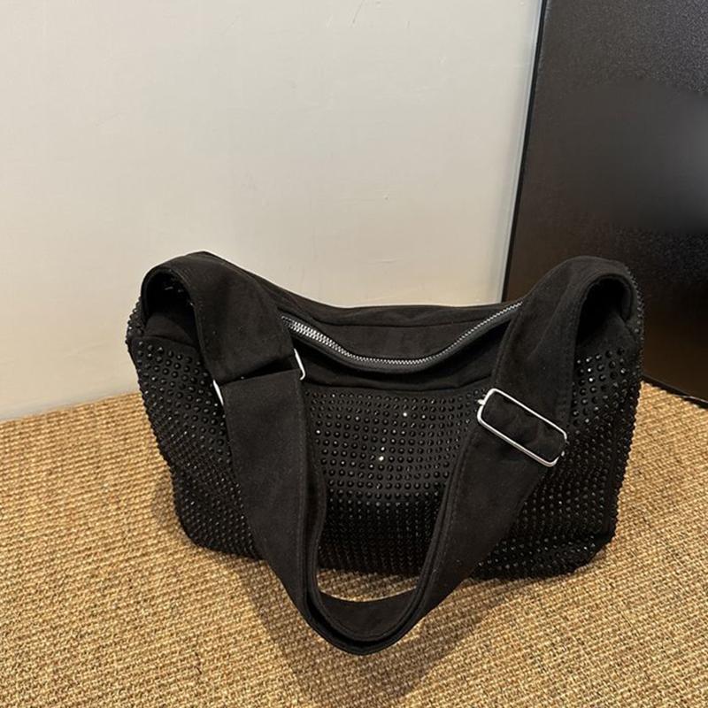 Yogodlns Fashion Rhinestone Shoulder Bag For Women Large Capacity PU Leather Bling Crossbody Messenger Bags Designer Rivets Shopping Bag