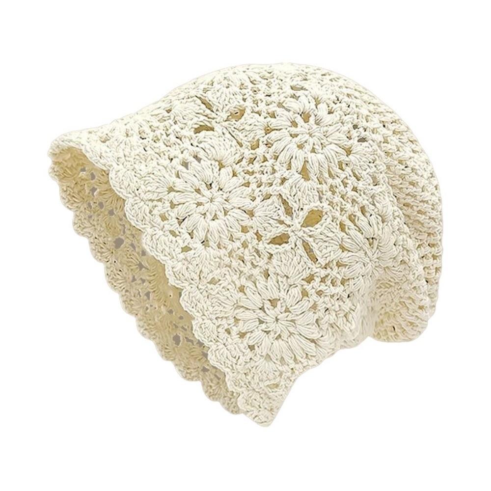 Bohemian Style Crochet Flower Knitted Hat Thin Knit Cap Fashion Hollowed Out Beanie Cap Casual