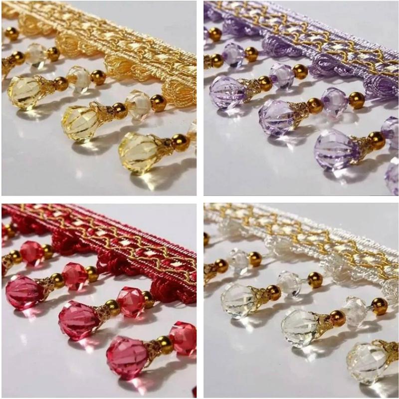 Бахрома с бусинами-каплями разных цветов для занавески,ленты,домашнего декора.Размеры:длина 1 метр,ширина 7см