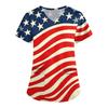 Women's Fashion V-neck Short-sleeved Work Dress With Pockets Independence Day Printed Top Carer Suit