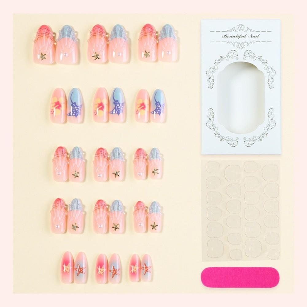 24Pcs 3D Gel False Nail Full Cover Fake Nail Tips French Press on Nails Women