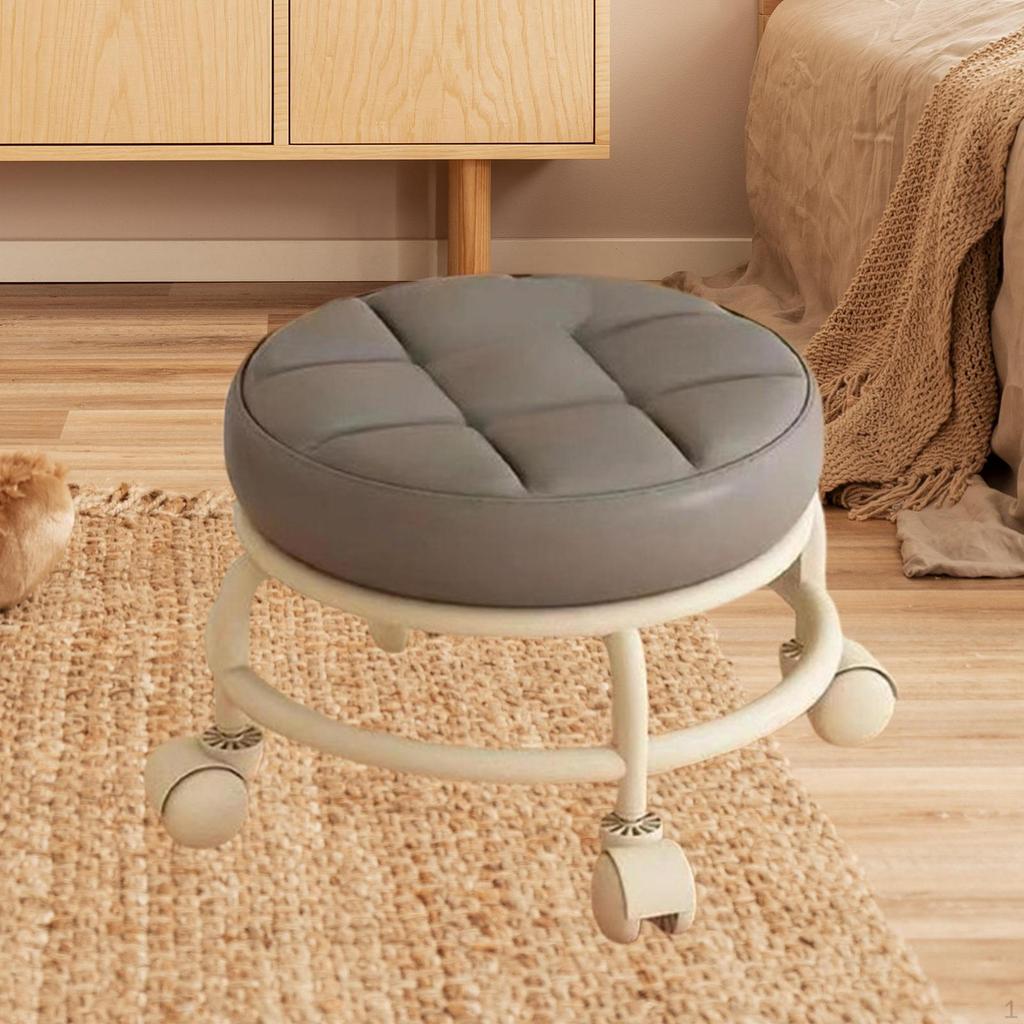 Low Roller Seat Rolling Stool Modern Sturdy PU Leather with Swivel Caster for Garage Porch