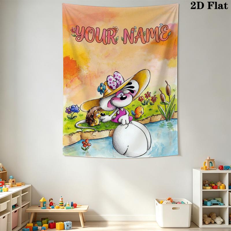 Custom Name diddl Wall Tapestry Aesthetic Wall Hanging Printed Fabric Blanket Decorative Tapestries for Bedroom Living Room Home Decor
