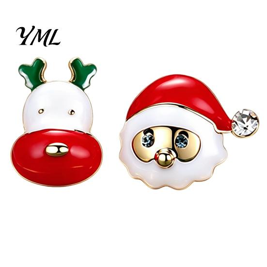 Asymmetric Santa Claus Elk Jewelry 1 Pair Christmas Stud Earrings for Women, Cute Enamel Alloy Studs And Reindeer Earrings, Holiday Gifts Xmas
