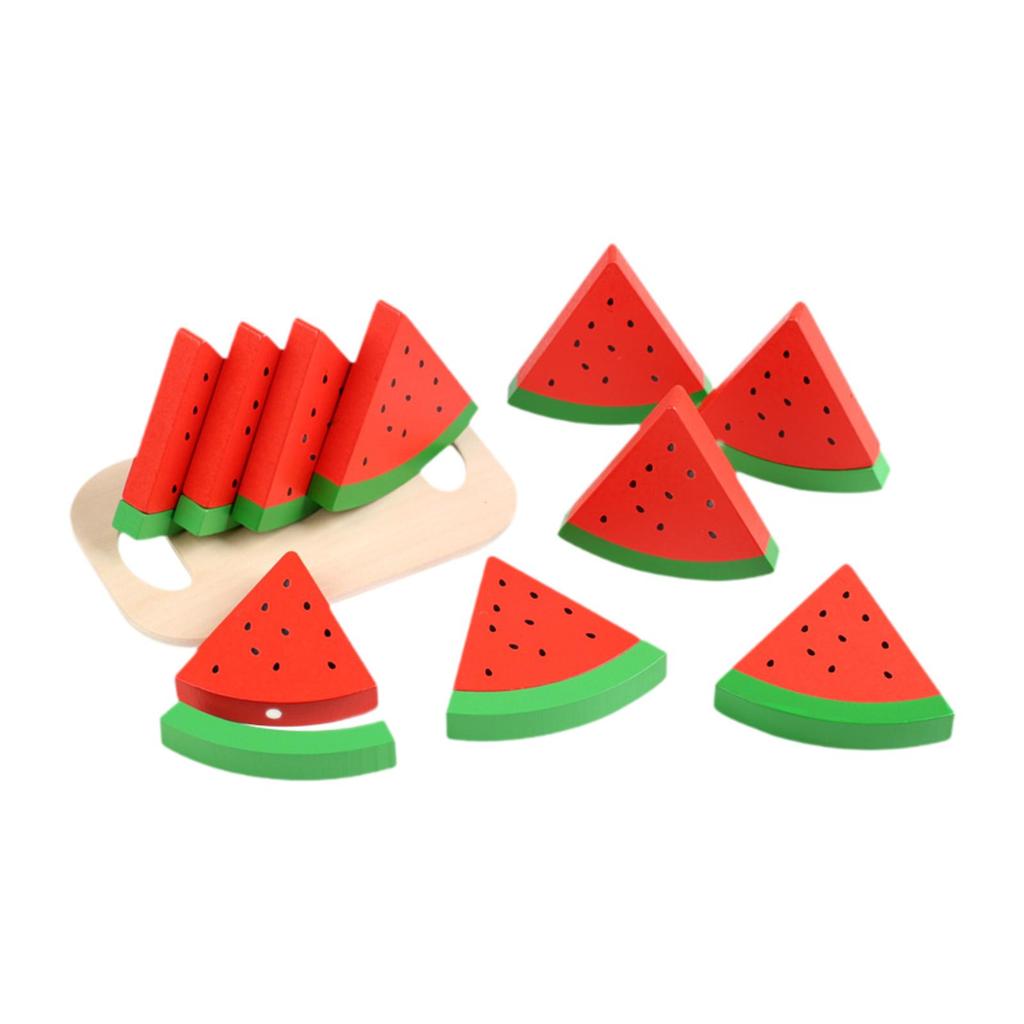 Wooden Watermelon Slices Playset for Kids - Home Kitchen Party Decor Pretend Play Educational Toy for Boys & Girls Summer Gift