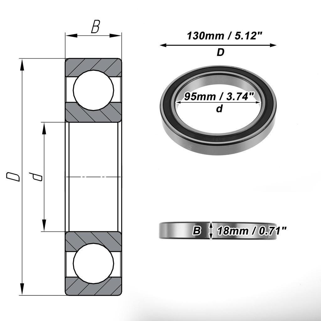 ACROPIX 6919DDU Deep Groove Ball Bearing 95x130x18mm P5 Double Rubber Seal Lubricated Bearing 1 Pc Car Scooter Skateboard Wheel Universal Black Silver